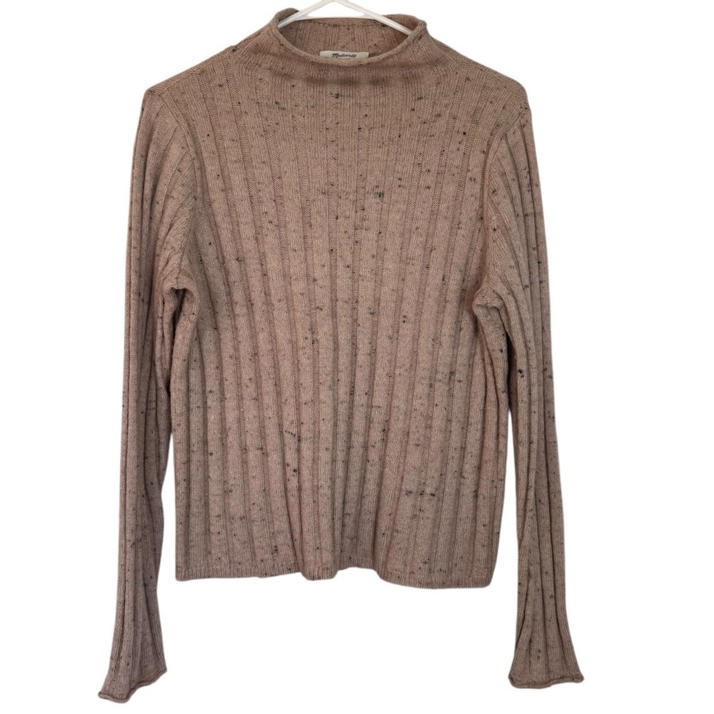 Madewell Dovegal Evercrest  Pink Speckled Ribbed Turtleneck Medium Sweater - Picture 2 of 7
